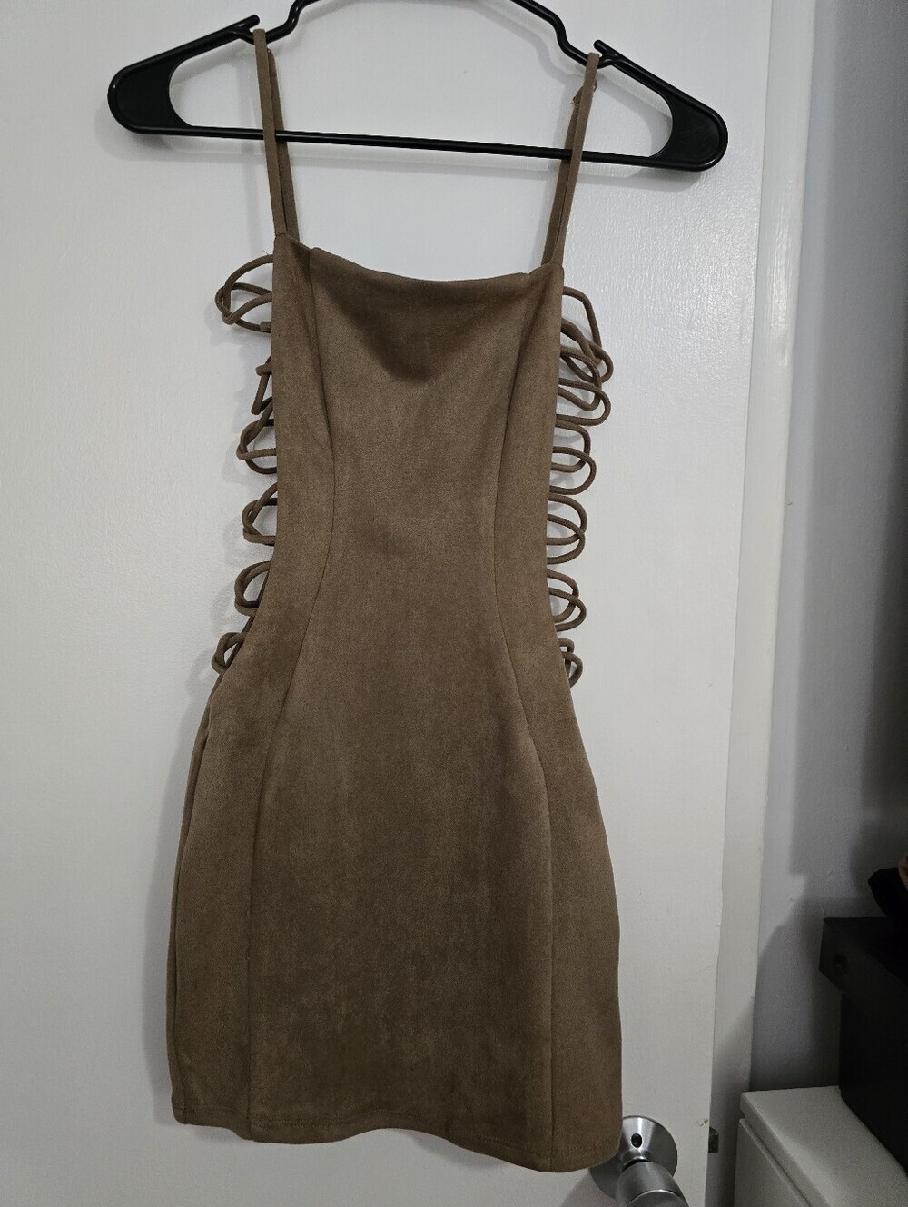Windsor Strappy Side-Cut Mini Dress in Brown